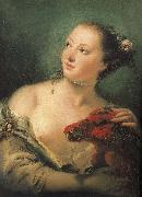 There are parrot portrait of young woman Giovanni Battista Tiepolo